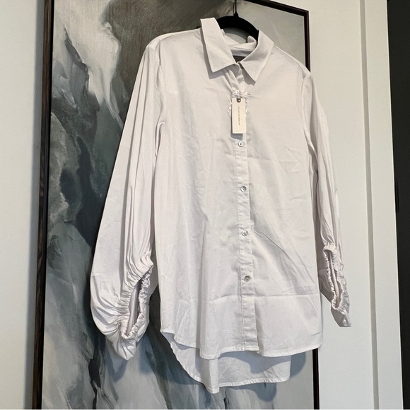 Anthropologie white button down shirt long puff sleeves S - Picture 2 of 5